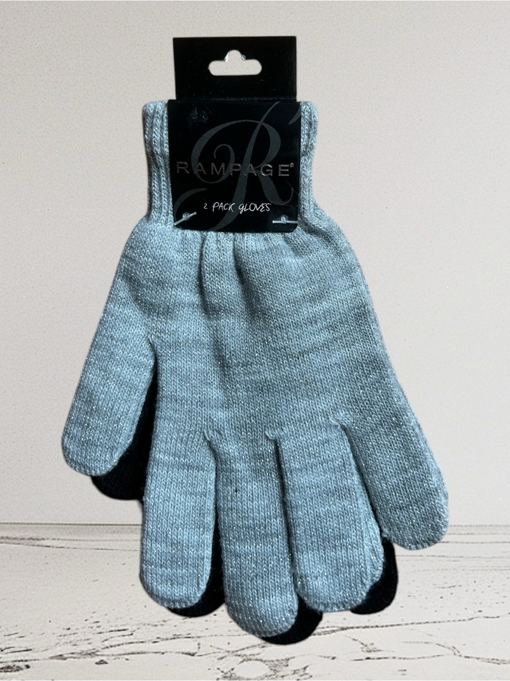 NWT Rampage Women's Two-Pack (black and gray/silver) Knit Gloves Size OSFM